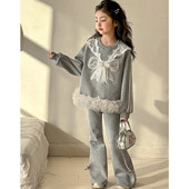 卫裤 女童套装 初中生超好看蝴蝶结卫衣女大童装 2026新款 两件套 春装