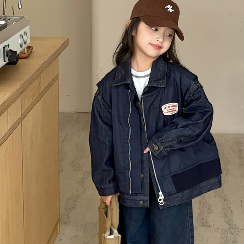女童春秋款两件套棒球服牛仔外套