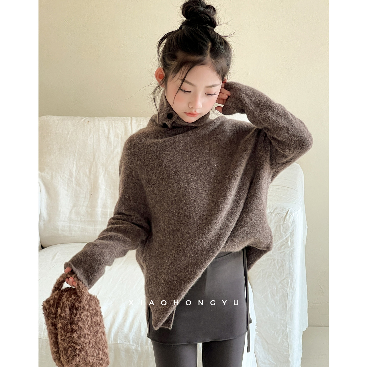 女童半高领毛衣秋冬款大童女装超好看套头上衣儿童装超好看针织衫