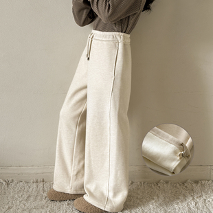 女童加绒裤子秋冬款2026新款青少年一体绒休闲裤女大童宽松直筒裤