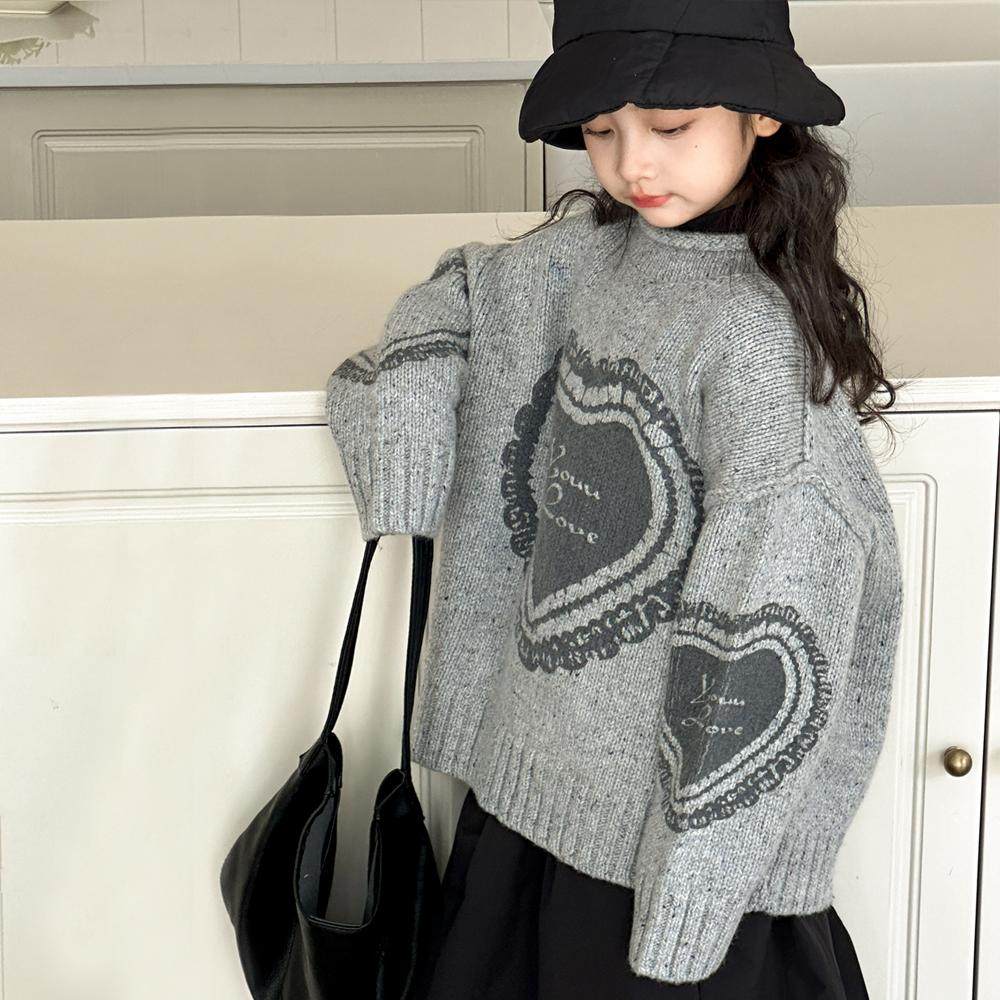 女童毛衣秋冬2026新款儿童卫衣爱心提花上衣冬装女大童加厚针织衫
