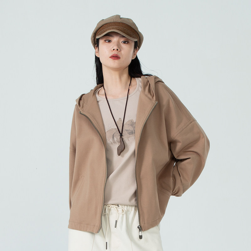 子渊女装瑕疵品短外套春款开衫长袖连帽休闲宽松女士通勤纯色