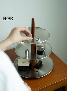 哑光不锈钢收纳盘架中古玄关摆件甜品台蛋糕架糖果盘子前台零食盘