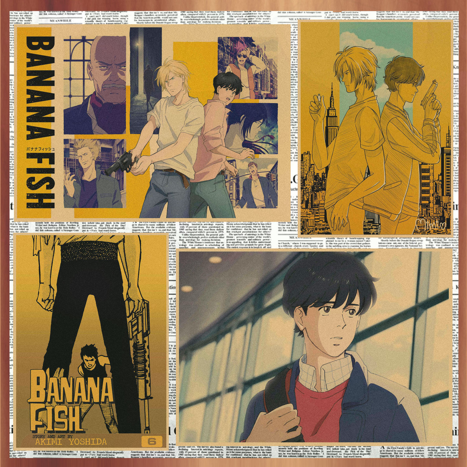 动漫卡通香蕉鱼bananafish牛皮纸海报复古装饰墙画壁画402