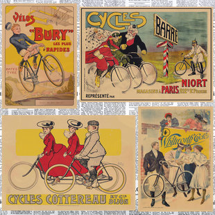 饰墙画壁画472 饭店酒吧咖啡厅牛皮纸装 欧美风格 复古自行车海报