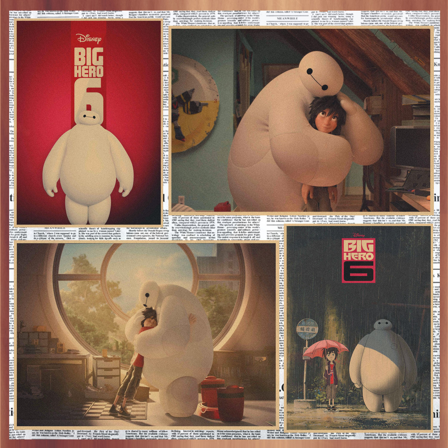 超能陆战队大白电影海报复古牛皮纸装饰墙画壁画393