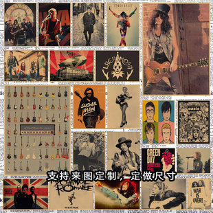 音乐摇滚乐队海报 酒吧咖啡厅琴行宿舍复古牛皮纸装饰墙画731