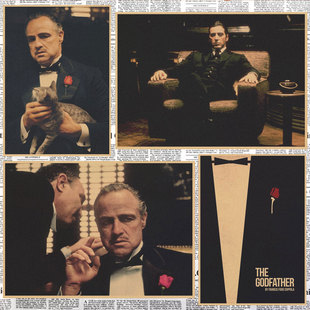 教父复古牛皮纸电影海报 马龙白兰度酒吧咖啡厅装饰墙画壁画339