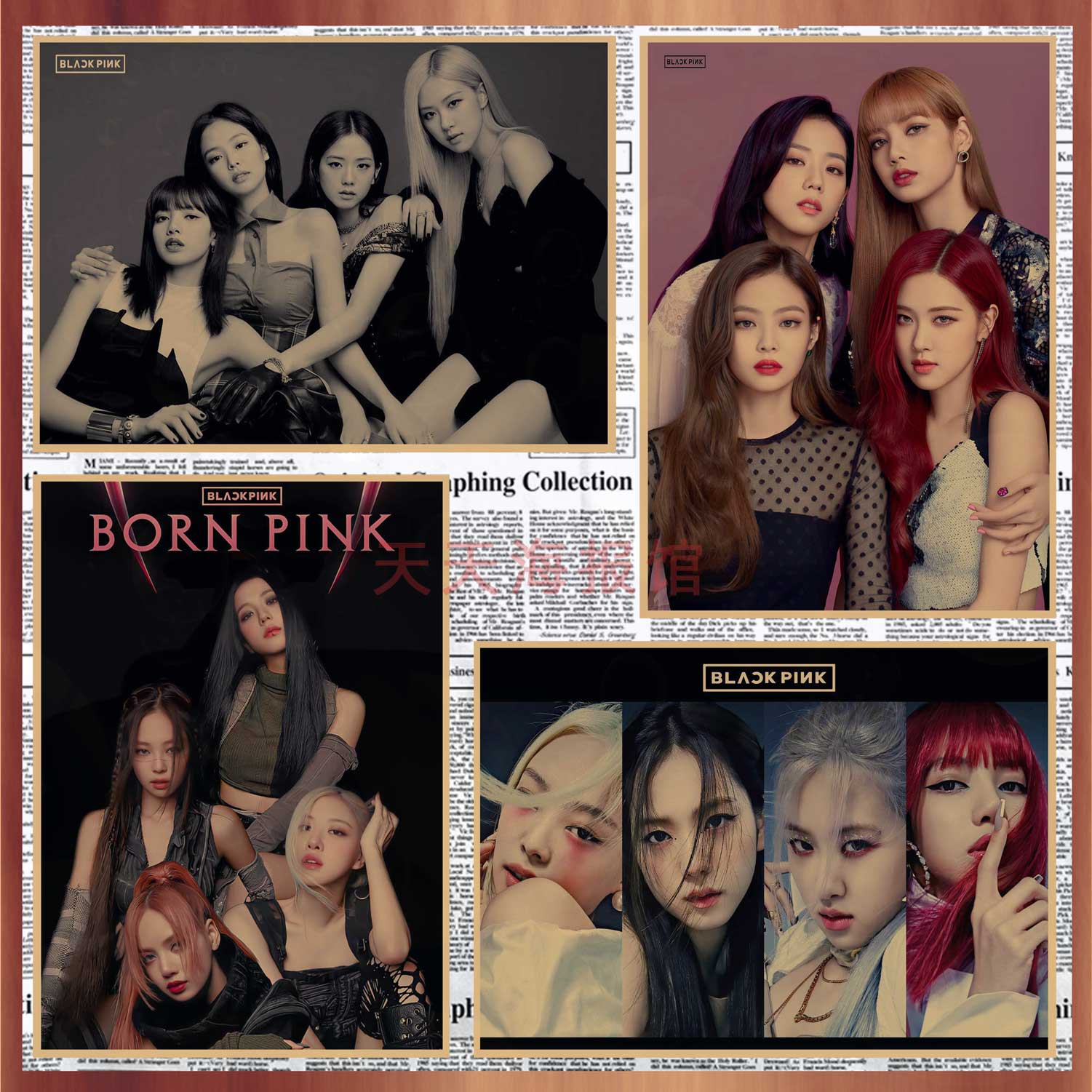 blackpink海报韩国女团组合宿舍酒吧咖啡厅复古牛皮纸装饰墙画696图片