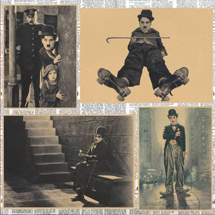 喜剧大师卓别林海报城市之光摩登时代复古牛皮纸海报装饰墙画394