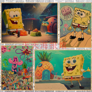 SpongeBob海绵宝宝海报 儿童房宿舍动漫卡通牛皮纸装饰墙画527