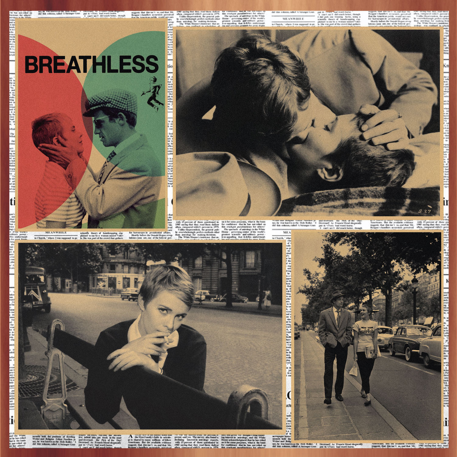 法国老电影 精疲力尽 戈达尔 复古牛皮纸海报酒吧饭店装饰墙画279