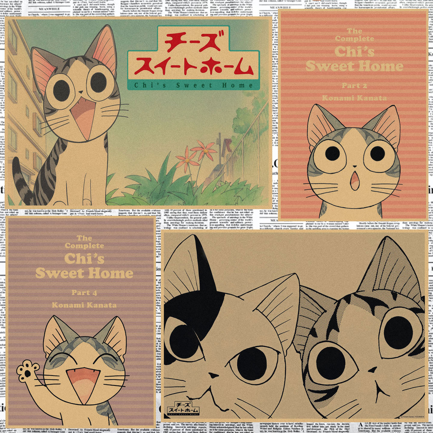 日式动漫甜甜私房猫起司猫小奇猫牛皮纸海报复古装饰墙画壁画351图片