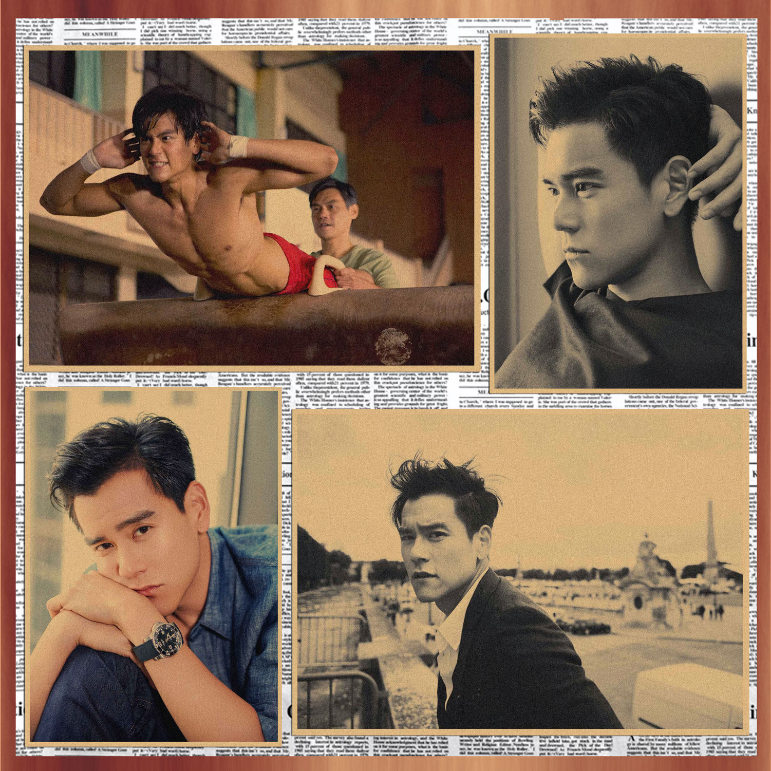 彭于晏海报 肌肉男 健身房励志复古牛皮纸装饰墙画174