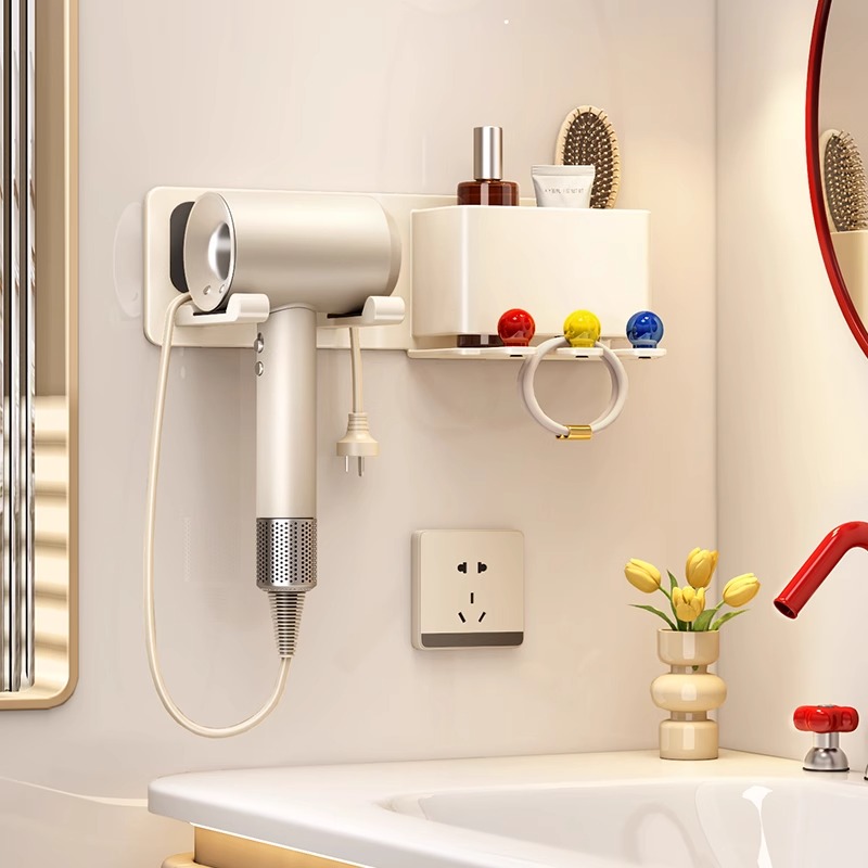 吸盘吹风机置物架卫生间壁挂吹风机支架浴室太空铝戴森风筒收纳架
