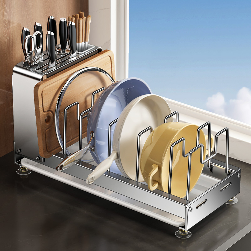 不锈钢锅盖架厨房置物架刀架筷筒免打孔锅盖置物架多功能砧板置物