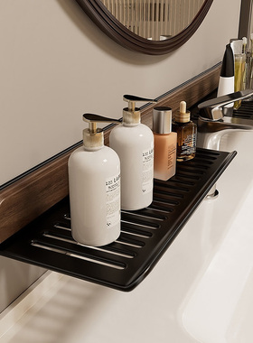 胡桃木黑色吸盘浴室置物架壁挂式免打孔洗漱台收纳架龙头置物架