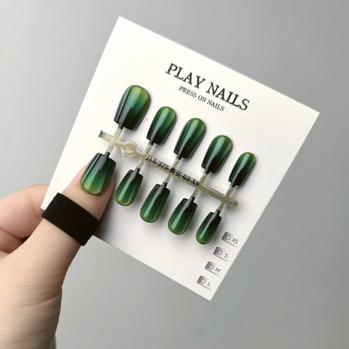 穿戴甲 超美闪耀纯色极光效果 香槟色美甲 猫眼电彩 超短梯