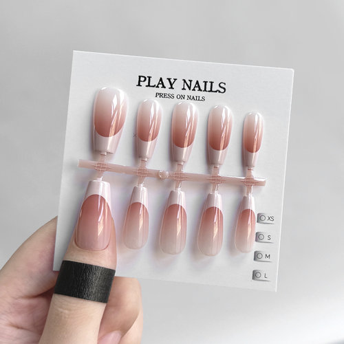 法式穿戴甲 裸色嫩色美甲纯欲风清透显白 工厂甲渐变短梯中长甲