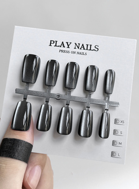 穿戴甲 超美显白美甲纯欲光疗甲 黑色新中方猫眼此度甲型新款 L码