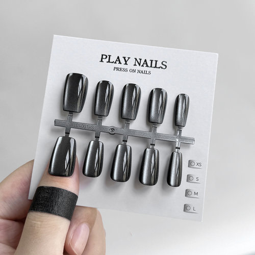 穿戴甲 超美显白美甲纯欲光疗甲 黑色新中方猫眼此度甲型新款 L码