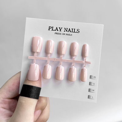 穿戴甲设计 超美显白美甲纯欲可爱光疗甲 纯色皮粉色小短方月方形