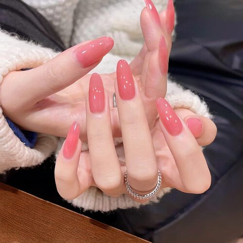 江坂丽奈同款美甲蜜柚粉冰透裸色纯手工穿戴甲显白温柔纯欲流行