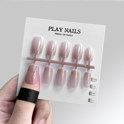 穿戴甲设计极简纯欲显白藕色肤色淡紫显白御姐短梯甲单色美甲 L码