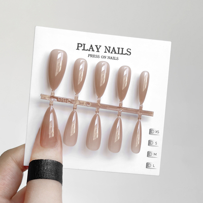 穿戴甲 三分钟穿戴甲 亮片纯色裸肤浅咖甲油胶温柔尖杏仁美甲贴片