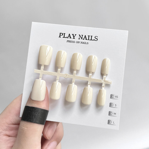 穿戴甲设计 超美显白美甲纯欲可爱光疗甲 纯色奶酪色小短方月方形