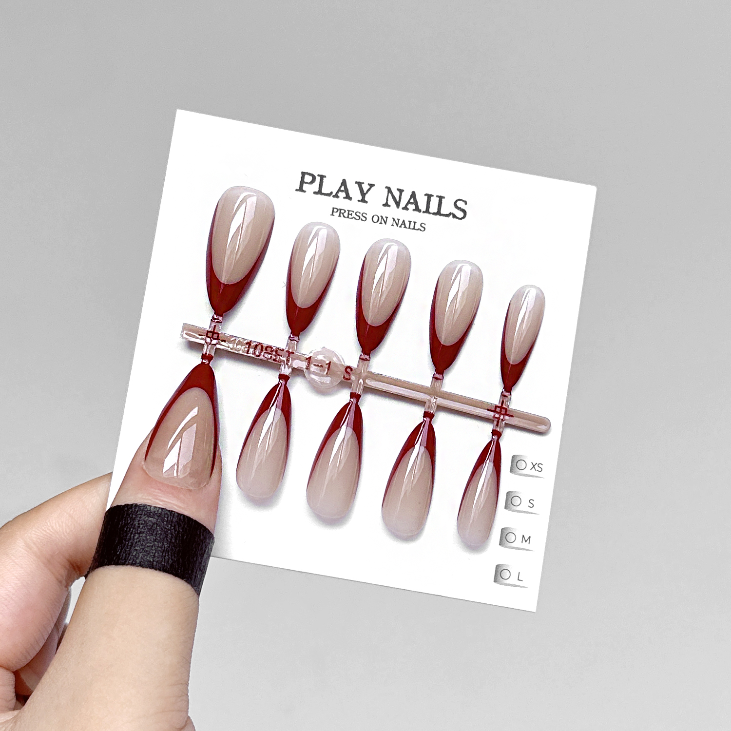 穿戴甲 酒红法式裸色美甲纯欲风清透显白 甲油胶光疗渐变 杏仁甲