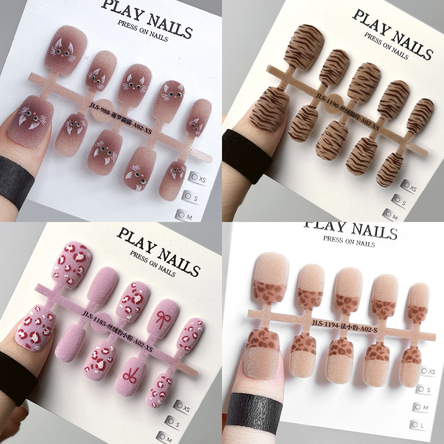 穿戴甲 新款多款秋冬可爱植绒打印 多颜色可拆卸高级成品美甲贴片