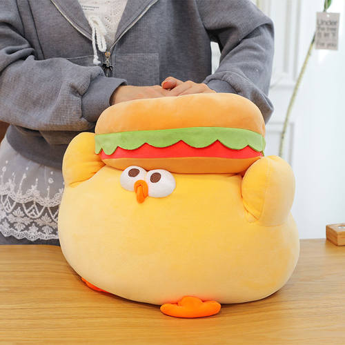超大号汉堡墩墩鸡毛绒抱枕公仔
