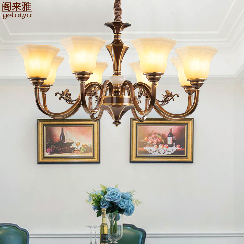 美式客厅吊灯复古全铜灯咖啡色欧式餐厅灯卧室灯子母灯简约包安装