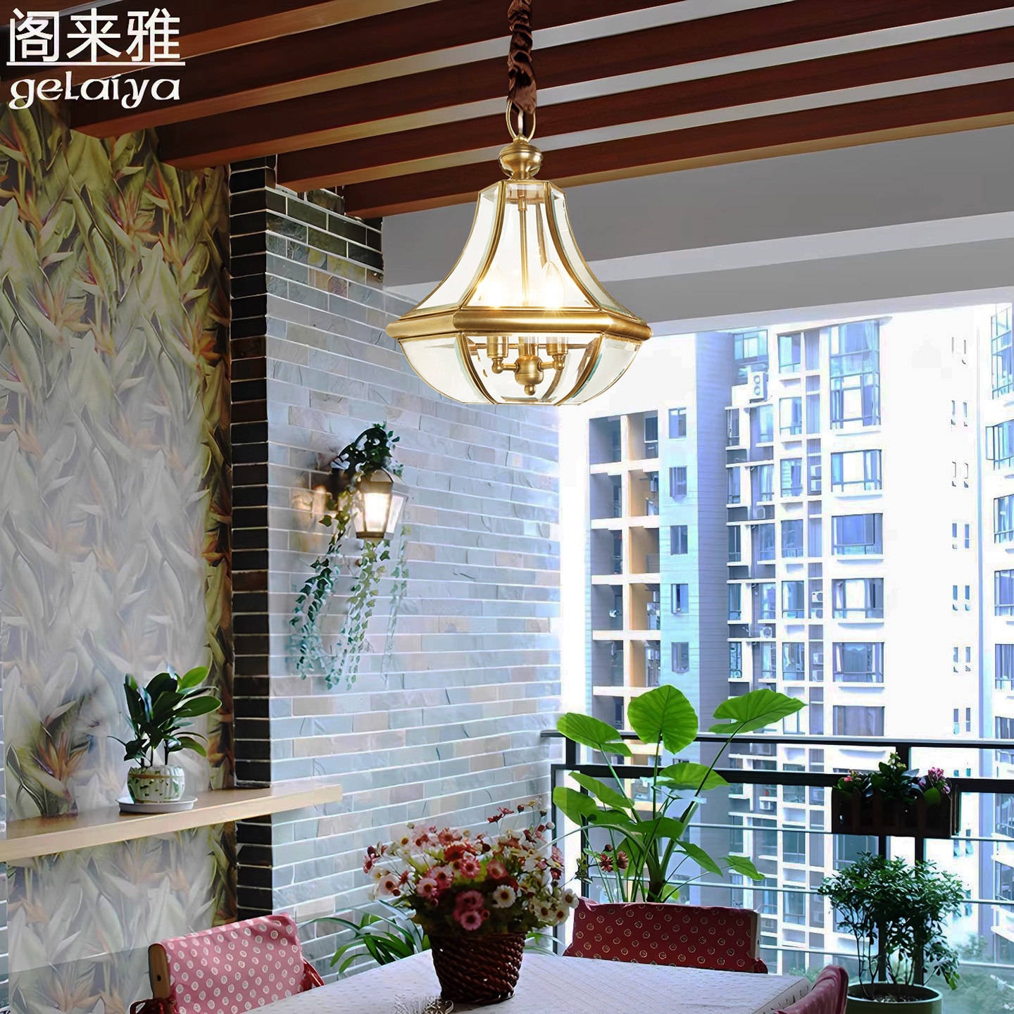 美式阳台吊灯户外防水 欧式仿古走廊过道灯 简约阳光房庭院全铜灯