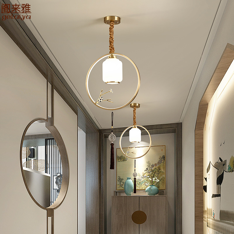 新中式过道走廊小吊灯单头现代简约 客厅玄关卧室床头吊灯 全铜灯