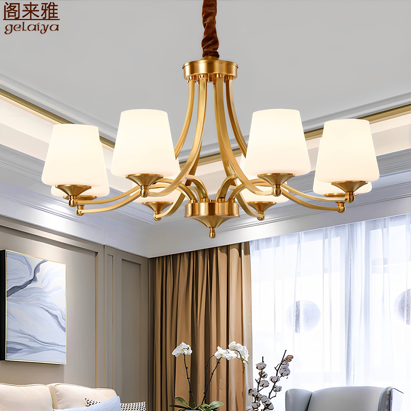 美式客厅餐厅灯组合套餐全铜吊灯