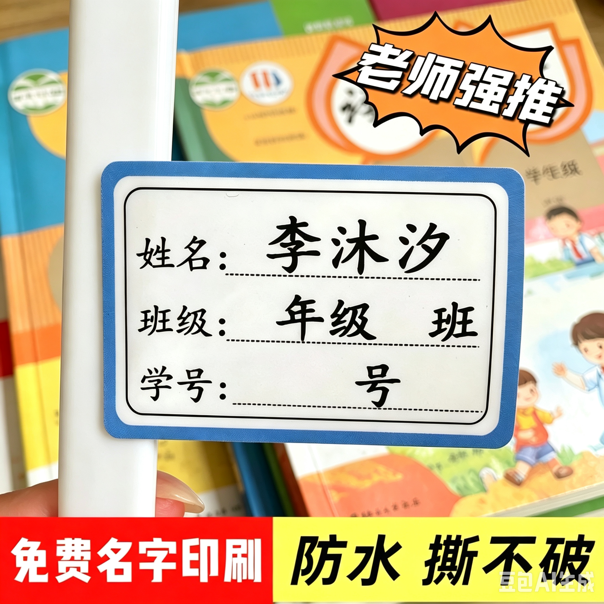 姓名贴定制班级姓名学号防水贴纸自粘标签幼小学生书本名字贴防水
