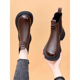 显瘦切尔西加绒短靴子 厚底真皮烟筒靴女2025秋冬新款 断码 清仓特价