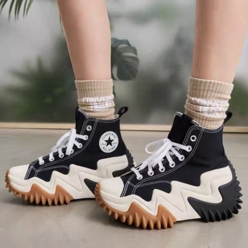 匡威黑白高低未来电波厚底帆布鞋