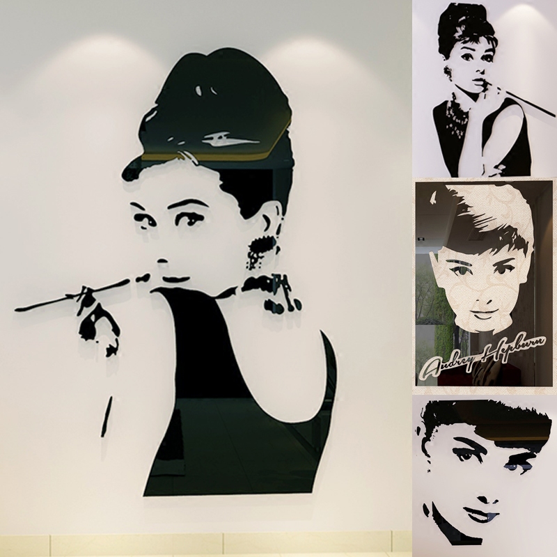 奥黛丽赫本墙贴画创意人物3d立体客厅房间墙面卧室内背景墙壁装饰图片