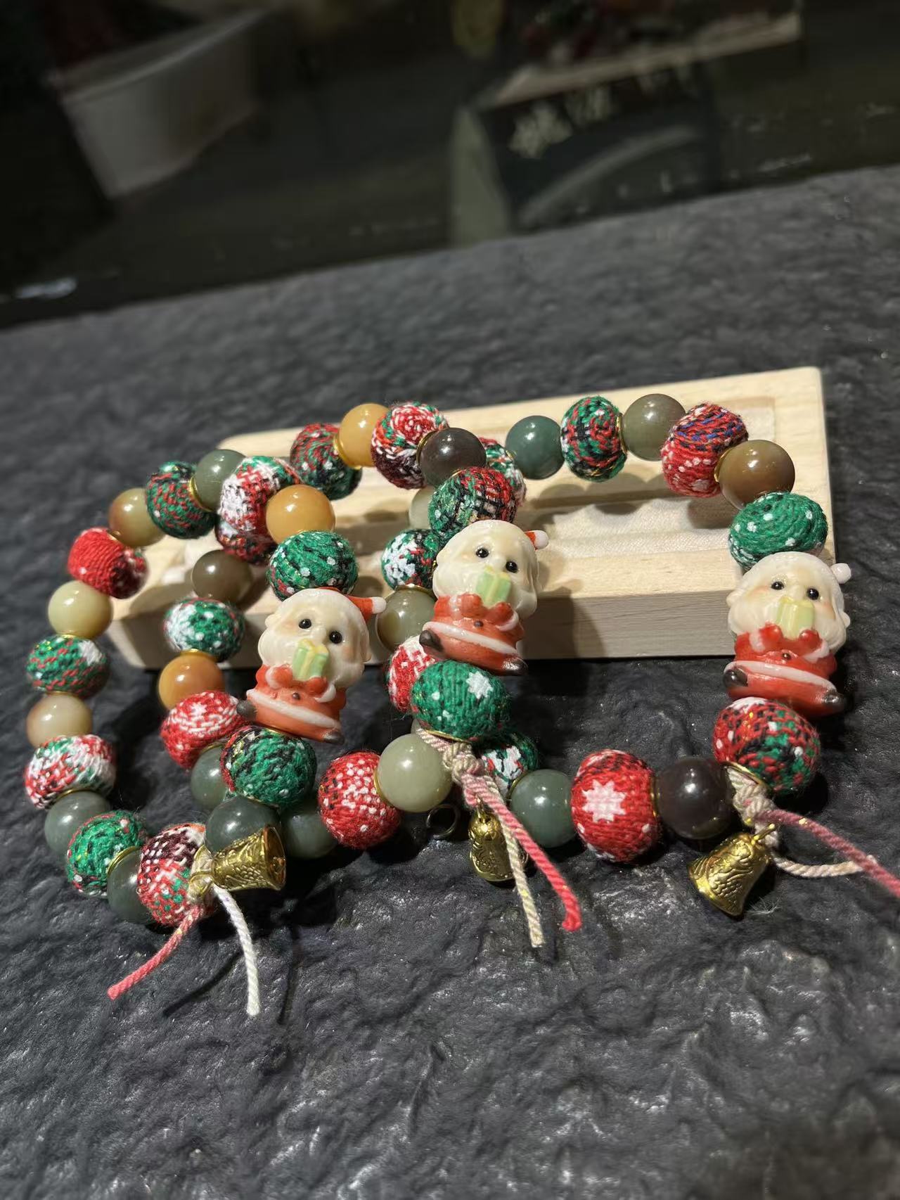 象牙果根付圣诞老人圣诞系列毛绒手串文玩手串单圈手链礼物装饰