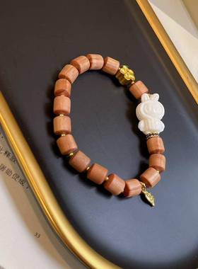 原创老山檀单圈手链搭配坨骨雨衣拉布布文玩饰品佛珠手串T2904