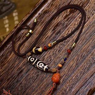 天然玛瑙宝瓶天珠吊坠佛眼三眼挂坠毛衣链藏式文玩手工编织绳项链