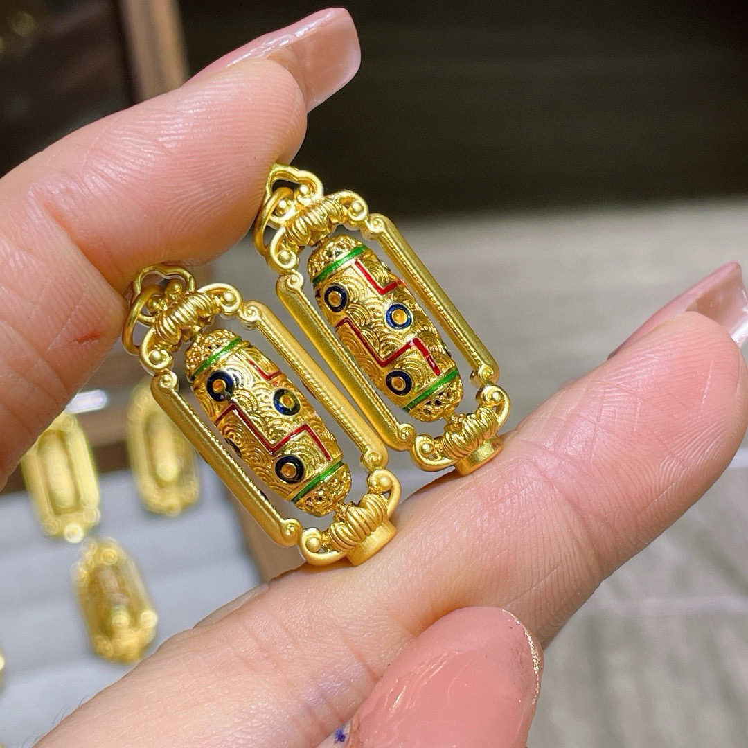 古法沙金山鬼花钱五条经文九眼天珠醒狮配件手工diy手链项链文玩