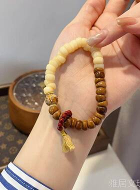 原创库克坨骨大肠AB版手链搭配满螺钿大漆朱砂文玩佛珠手串T3133