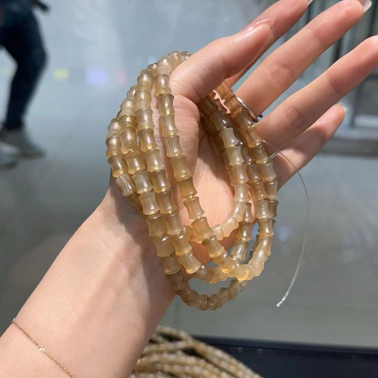 天然西藏老羊角手工打磨竹节手链佛珠108圆珠男女款手串清热去火