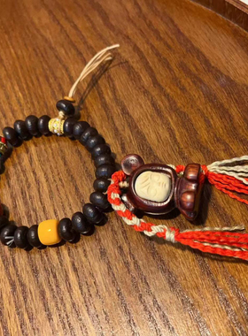 原创紫钵盂单圈趣味手链搭配螺钿大漆珠紫檀娃娃佛珠手串礼物