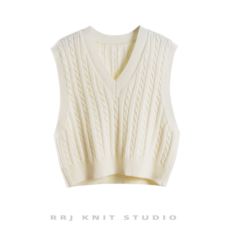 粗毛线打底背心女v领宽松针织马甲秋冬款粗针麻花外穿毛衣坎肩厚