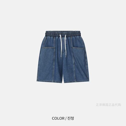 韩国PEACOCK 2026夏款男纯棉牛仔五分裤插袋口袋纯色工装休闲短裤